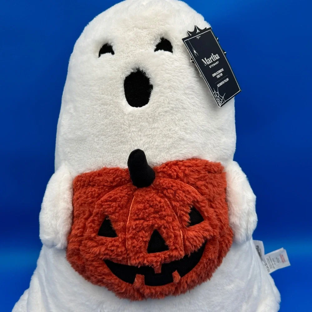 Martha‎ Stewart Halloween Ghost Holding Pumpkin Plush Pillow BOO! - 22 in.